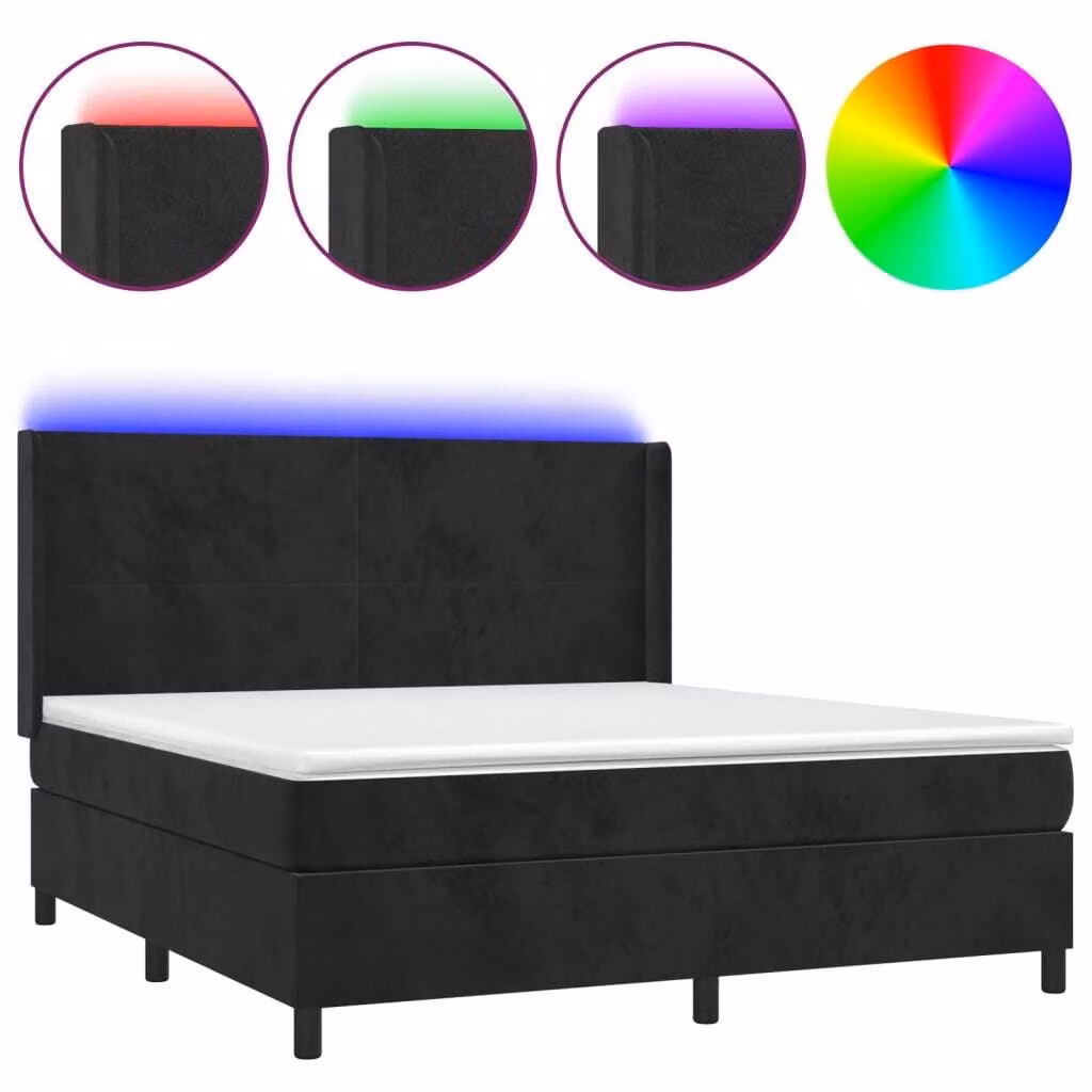 Letto a Molle con Materasso e LED Nero 180x200 cm in Velluto
