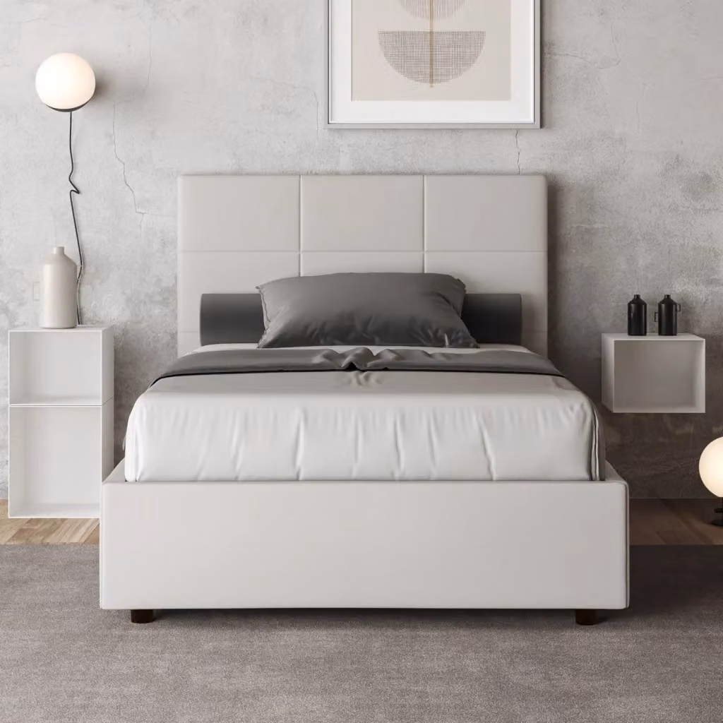 Letto Matrimoniale Francese con Contenitore e Rete a Alzata Giordanoshop Bianco L/P/H: 140 x 200 x 122 cm – 2