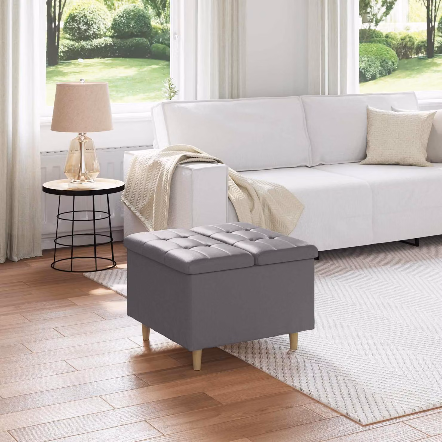 Pouf con contenitore vidaXL in pelle sintetica grigio L/P/H: 60 x 60 x 45 cm