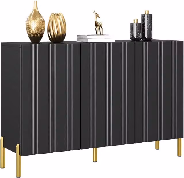 Credenza Moderna 120×35;5×80 cm con 3 Ante; Mobile Scarpiere e Sideboard in MDF/PB con Piedi Dorati