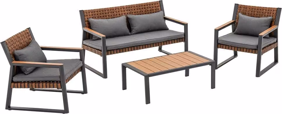 Set di mobili da giardino: divano, 2 poltrone, tavolo, grigio, 135 x 74 x 79 cm