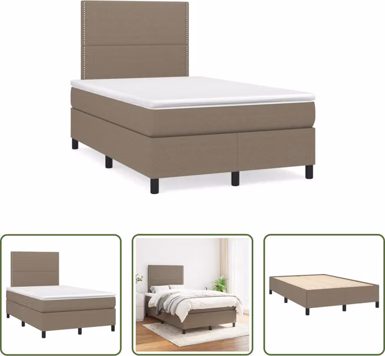The Living Store Letto a molle con materasso Taupe 120x190 cm in tessuto