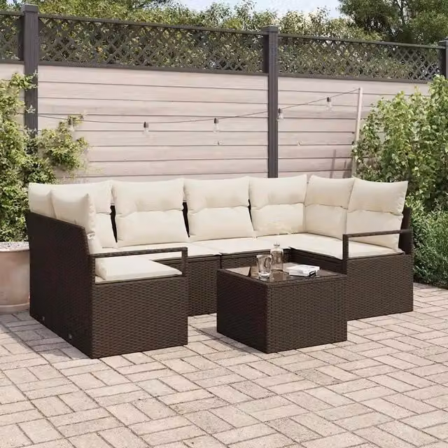 Set Divano da Giardino 7 pz 6-Numero di posti Marrone e Crema 3354947