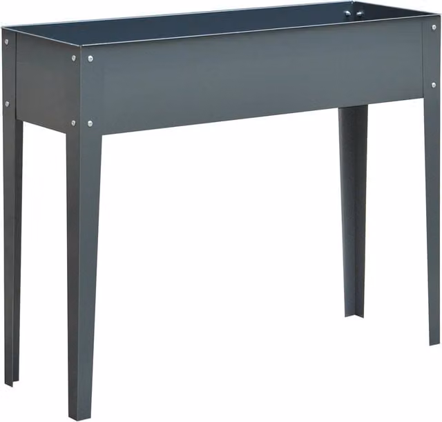 Fioriera da esterno rialzata Outsunny in metallo grigio con fori di drenaggio, L 100 x P 30 x H 80 cm