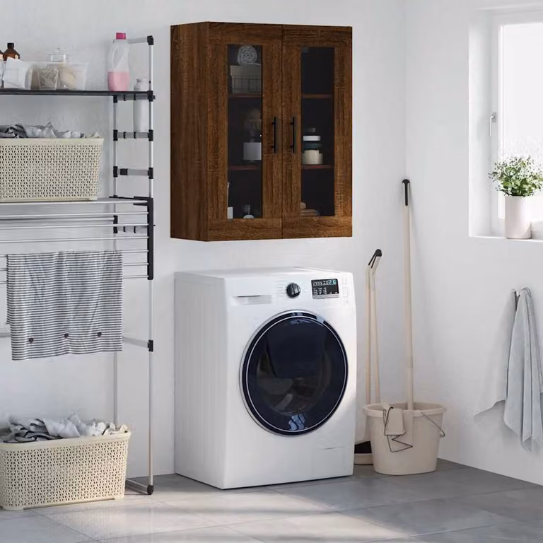Mobile a parete vidaXL in rovere marrone con ante in vetro, L: 69,5 cm, P: 34 cm, H: 90 cm