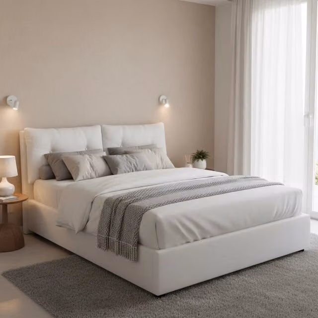Letto Matrimoniale Moderno Talamo Italia con Contenitore a Sollevamento e Materasso in Schiuma, Bianco, L/P/H: 160 x 200 x 76,7 cm