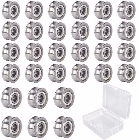 Set di 30 cuscinetti a sfere con scanalature a "U" (4x13x7 mm), realizzati in lega di acciaio, inclusa una custodia per la conservazione, ideali per modellismo e applicazioni meccaniche, con funzionamento a basso attrito