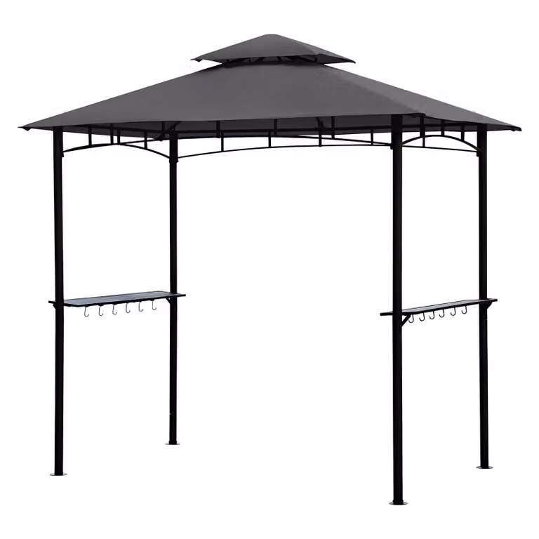 Sekey Gazebo per barbecue Gazebo da giardino Gazebo da balcone Tenda per barbecue UV50+ con ripiani Tetto doppio 245 x 150 x 250 cm