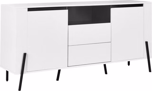 Credenza in legno massiccio bianco 3 cassetti gambe in metallo design moderno