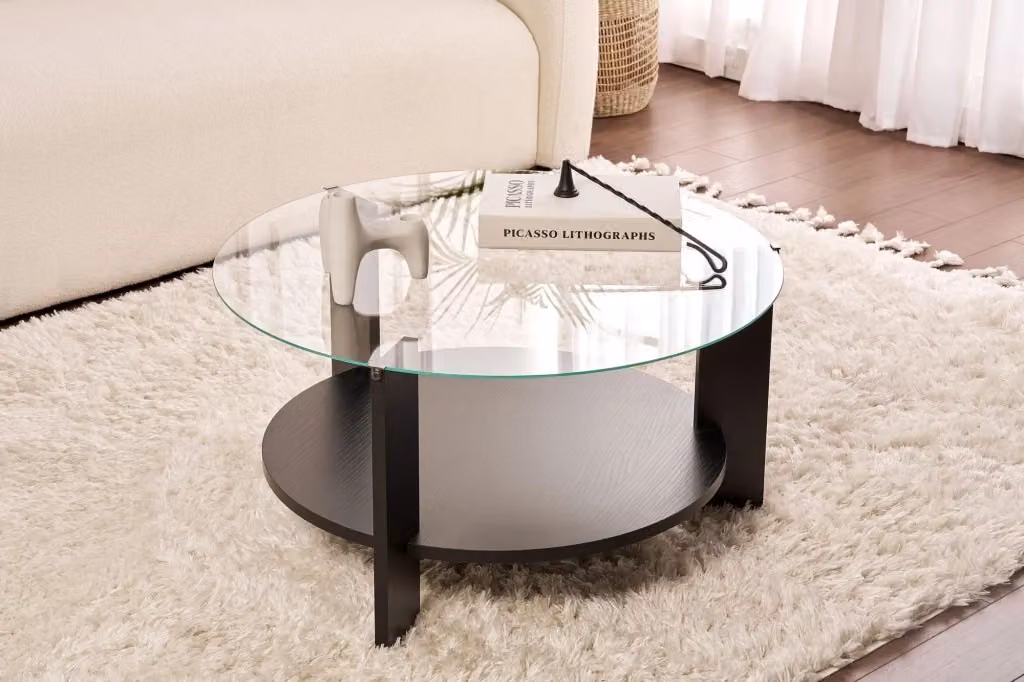 Tavolo basso quadrato in legno e vetro Habitat, colore nero trasparente, L 75 x P 75 x H 40 cm – 2