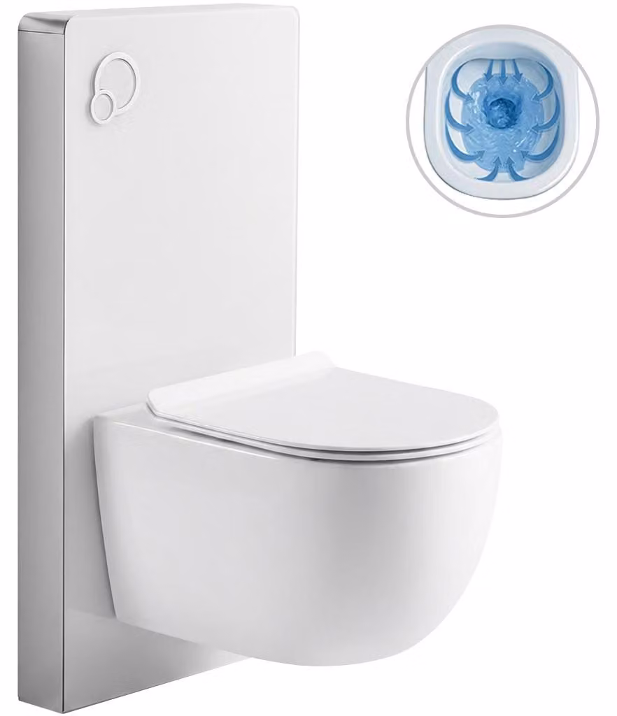 Set completo per WC Modul/Felci - bianco lucido - pulsante integrato - modulo pneumatico - 53x37 cm