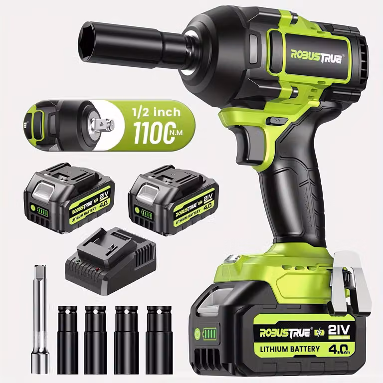 Avvitatore a percussione Accu, chiave a percussione da 21V con motore brushless, coppia di 1100 Nm e due batterie