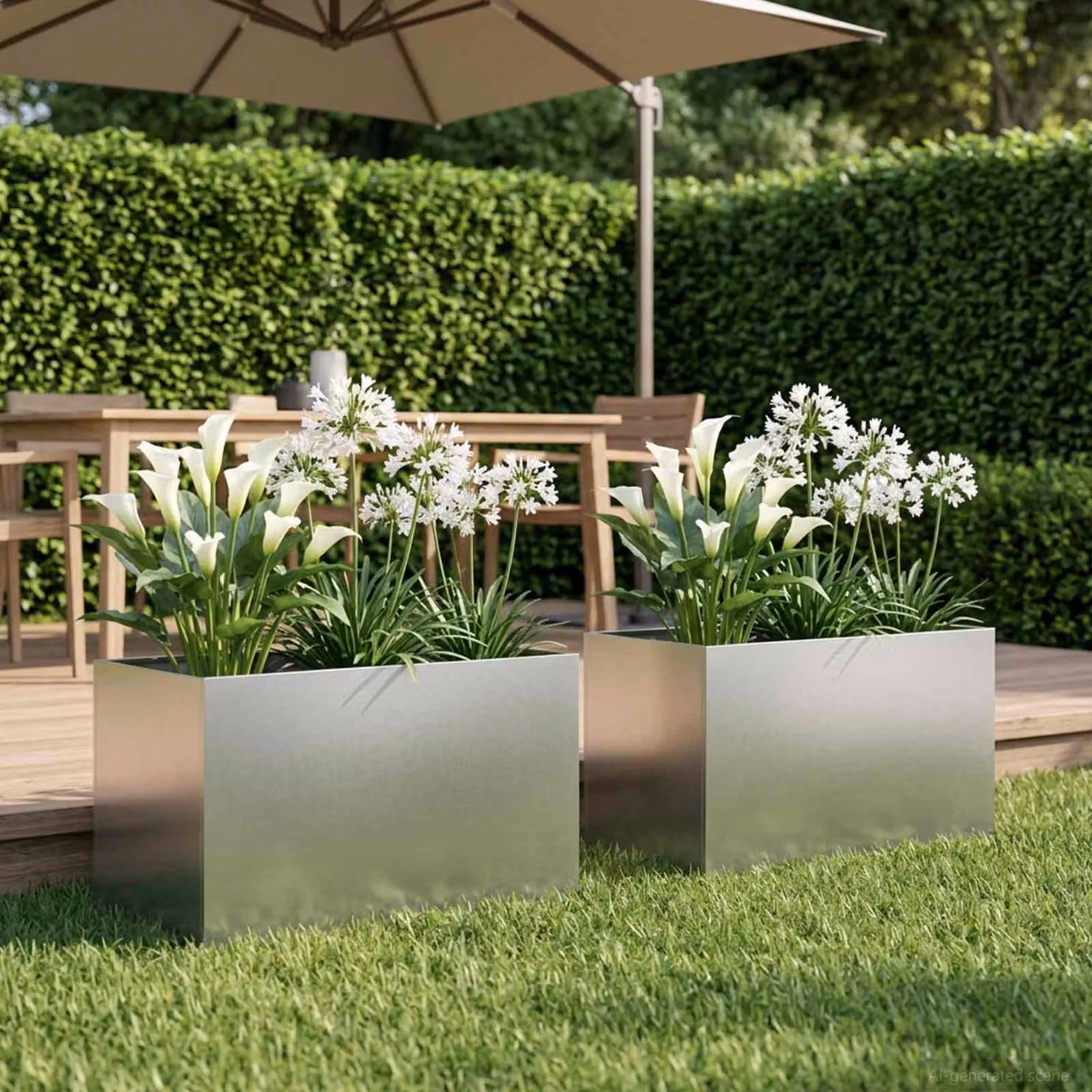 Set di 2 vasi da giardino vidaXL in acciaio inox color argento L: 60 cm, P: 40 cm, H: 40 cm
