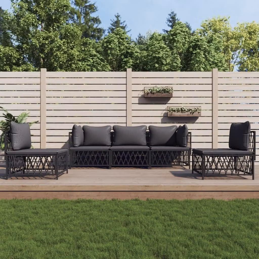 The Living Store Set da giardino 5 pezzi con cuscini in acciaio antracite