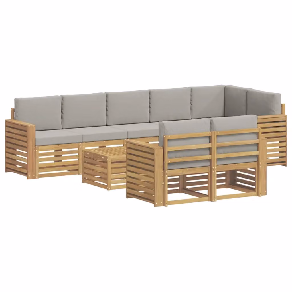 Set di divani da esterno a L vidaXL in legno di acacia con tavolo da caffè, colore bianco e grigio, composto da 9 pezzi con cuscini inclusi – 2
