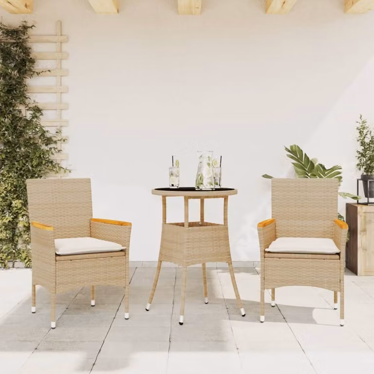 Maison Exclusive - Set da Pranzo da Giardino 3 pz con Cuscini Polyrattan e Vetro