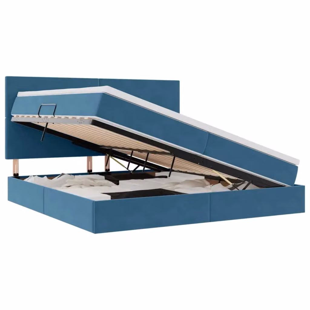 Letto moderno con contenitore e materasso vidaXL in velluto blu con illuminazione sottostante L/P/H: 200 x 200 x 280 cm – 2