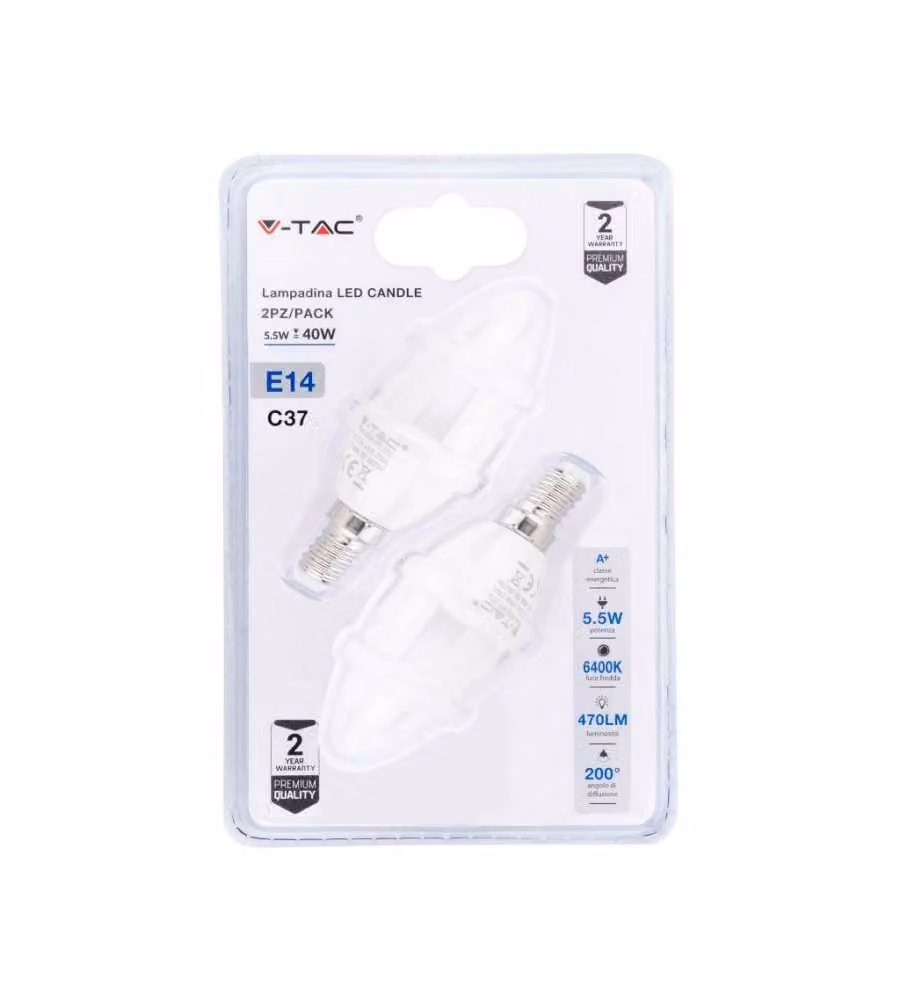Lampadina LED E14 5,5W Candela 6400K (Blister 2 pezzi)