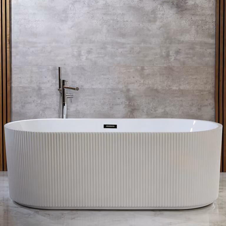 Vasca Freestanding Moderna Doppia Estremità 1700x800mm - Design scanalato - Troppopieno cromato - Florence