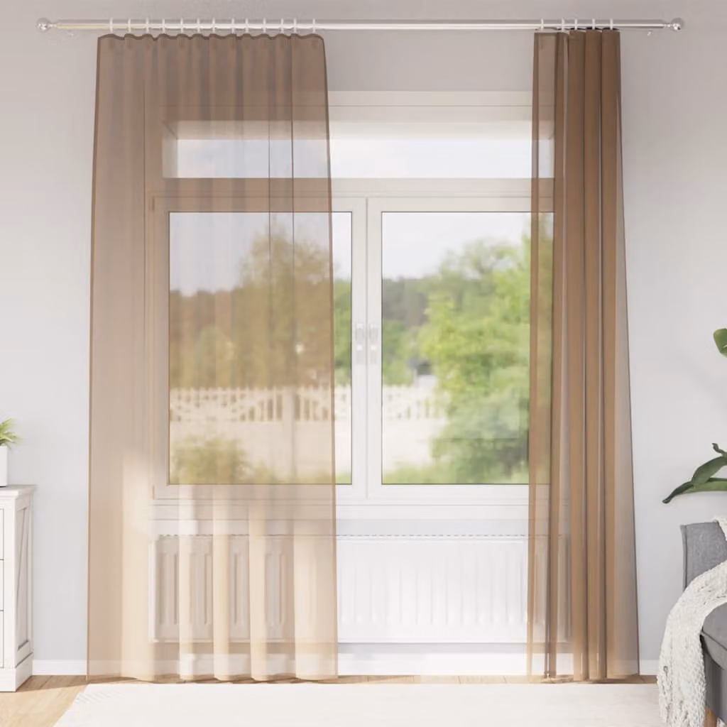 Set di 2 tende in voile semi-trasparenti vidaXL con tasche per asta, colore marrone, L: 140 cm, H: 225 cm