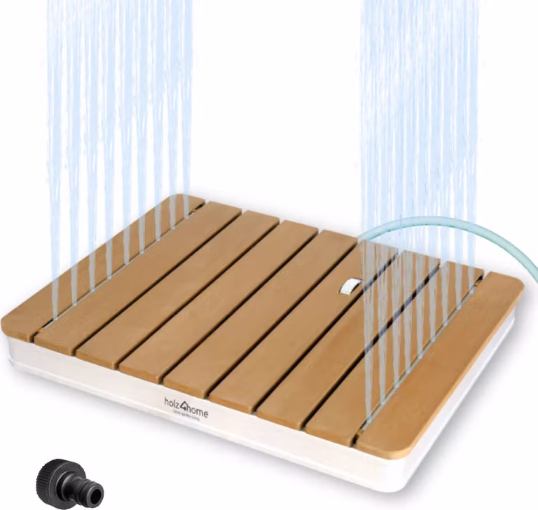 holz4home® Doccia a pavimento come doccia da giardino o da piscina I Angolare in WPC e alluminio I Getto d'acqua regolabile in altezza con ruota a pedale I Doccia sauna