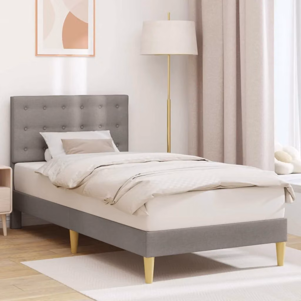 Letto singolo per adulti con struttura imbottita e testiera in tessuto beige o grigio L/P/H: 90 x 200 cm – 2