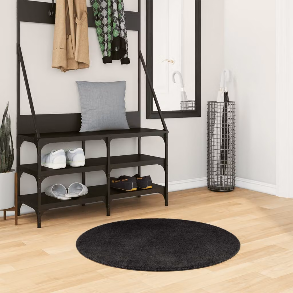 vidaXL Tappeto Rotondo a Pelo Corto HUARTE Nero, Lavabile e Antiscivolo, Ø 80 cm