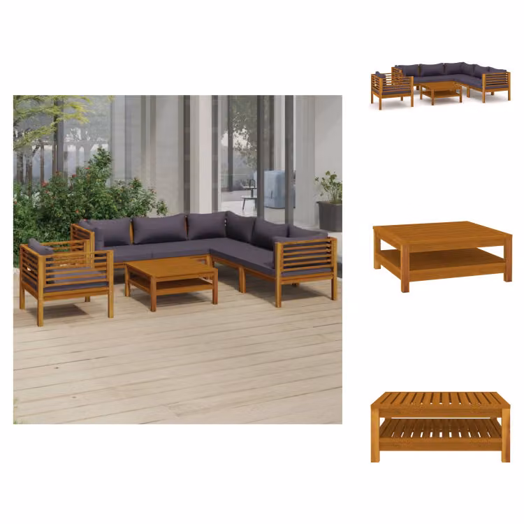 vidaXL Set di 7 pezzi per salotto da giardino con cuscino in legno massiccio di acacia - Set di mobili da giardino