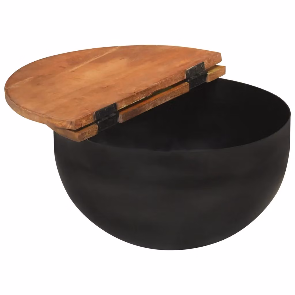 Set di 2 tavolini da salotto rotondi vidaXL in legno massello e metallo nero stile industrial – 2