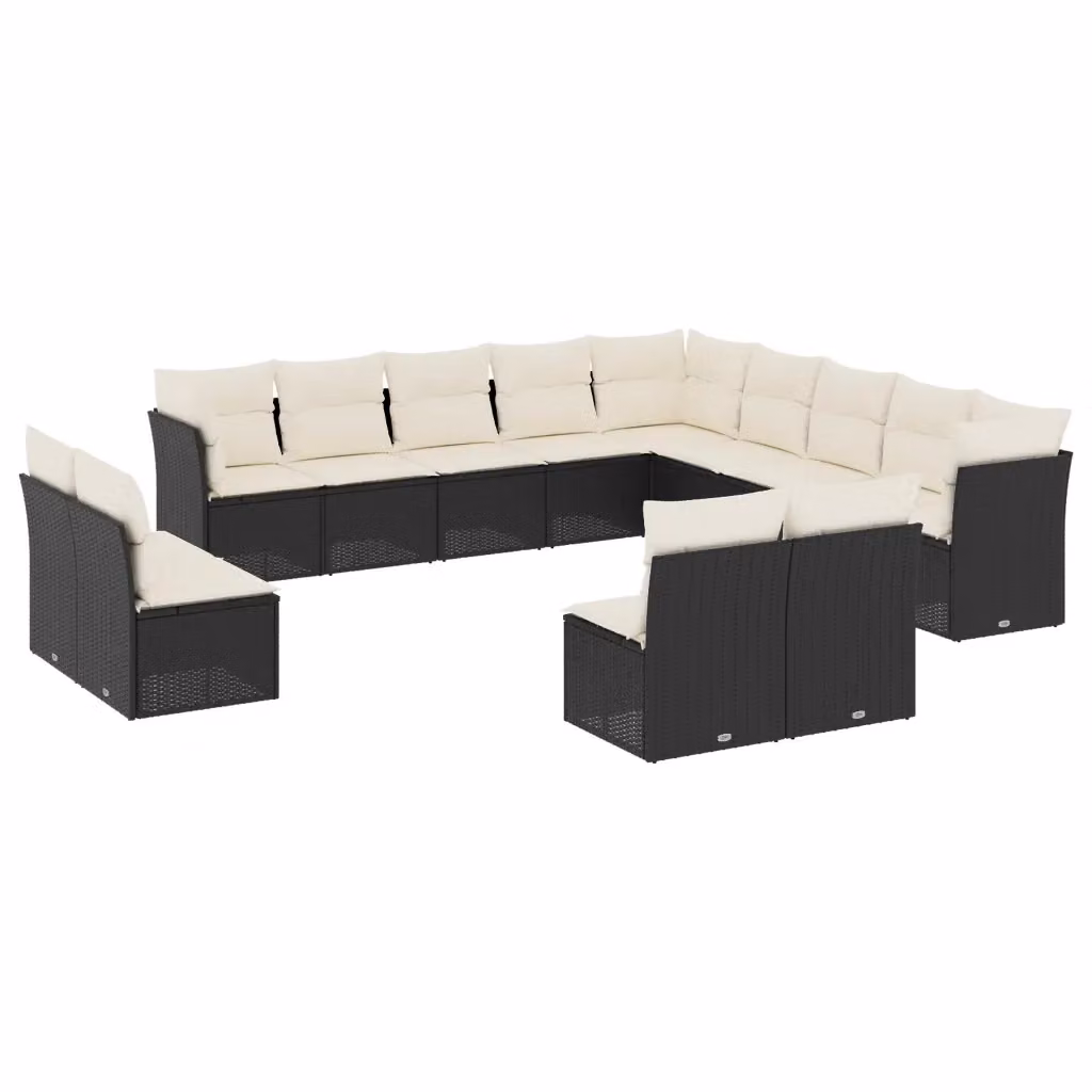 Set di divani da giardino a forma di U VIDAXL in polyrattan nero con 13 pezzi e cuscini inclusi – 2