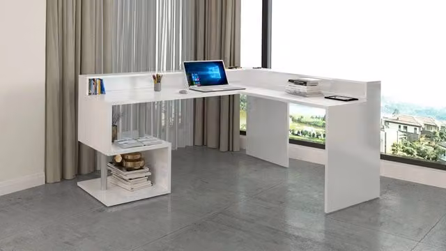 Scrivania Angolare a Giorno 180x160x60x92,5h cm Esse Bianco Lucido