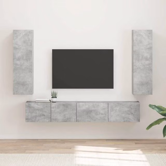 Set mobile TV 3 pz-Credenza per TV Grigio cemento Legno multistrato 412611