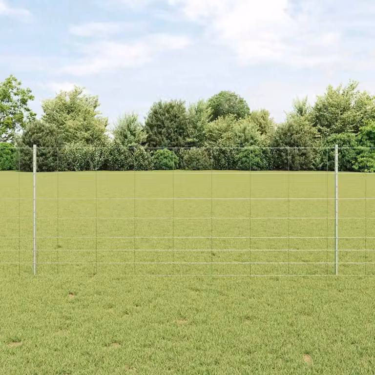 Recinzione per esterni vidaXL in acciaio zincato argento con pali, L: 50 m, H: 1 m