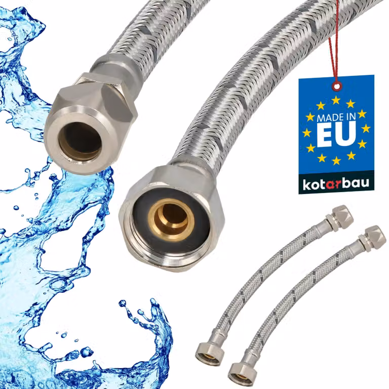 KOTARBAU® 2 Pezzi Tubo Flessibile per Rubinetto 1/2" x 3/8" Tubo di Raccordo 20 cm Dado Girevole x Raccordo a Pressare Acciaio Inox
