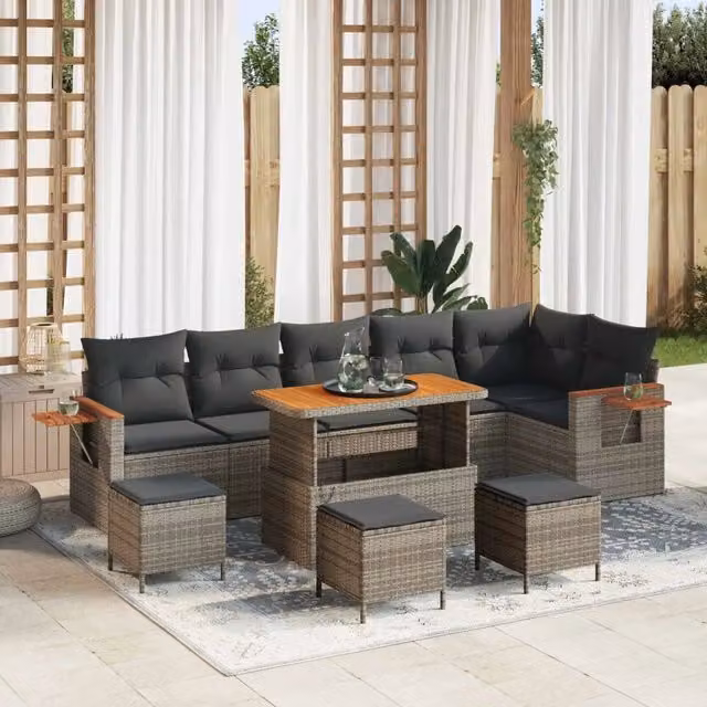 Set Divano da Giardino 10 pz Grigio polyrattan 3363073