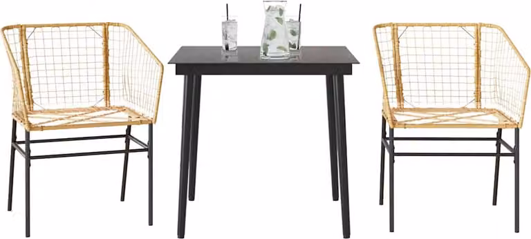 Set da Pranzo da Giardino 3 pz Marrone in Polyrattan Vetro