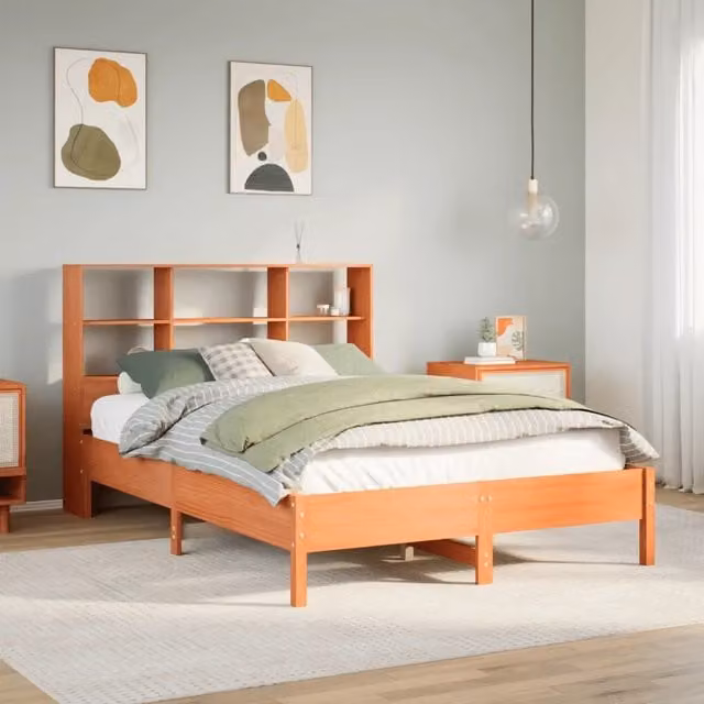 Letto Libreria senza Materasso Marrone Cera 135x190 cm in Pino 3322887