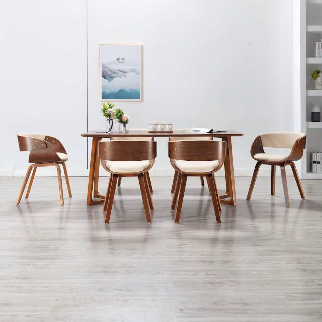 Set di 6 sedie da pranzo vidaXL in legno e similpelle color crema e marrone per cucina e sala da pranzo – 1