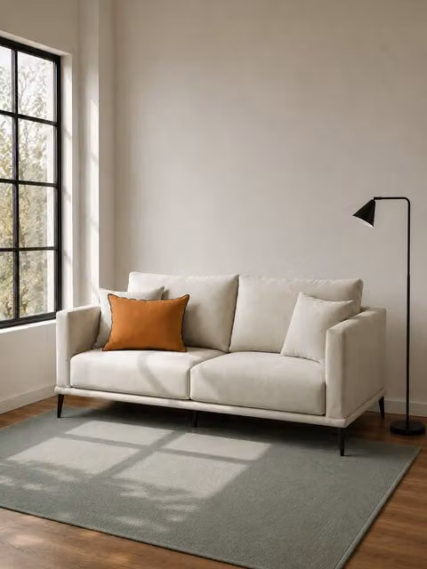 Divano 3,5 posti Praia Kenay Home colore perla con coperture rimovibili e cuscini inclusi, design moderno lineare per soggiorno, L: 236,0 cm, P: 87,0 cm