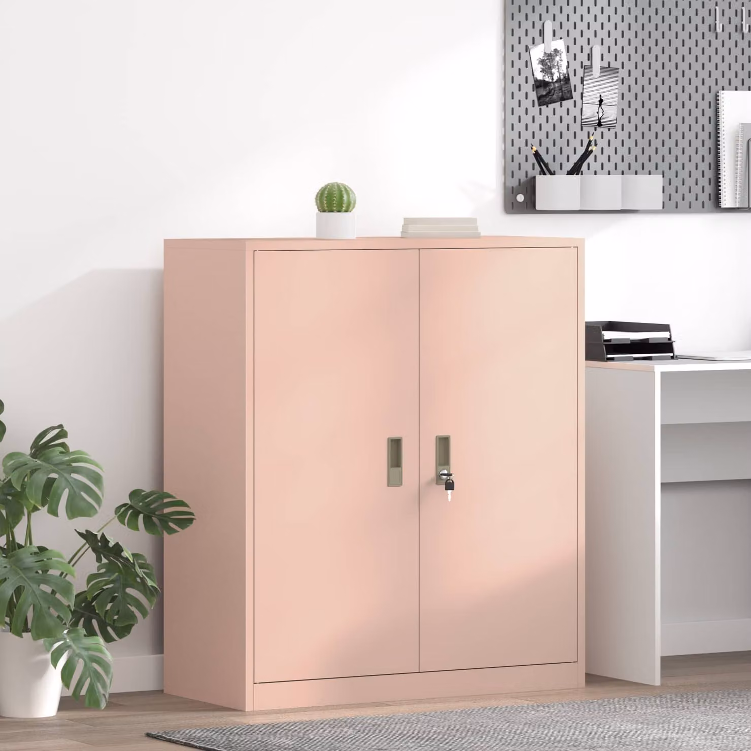 Armadio in metallo vidaXL rosa con ante a battente e serratura, stile industriale, L: 90 cm, P: 40 cm, H: 105 cm