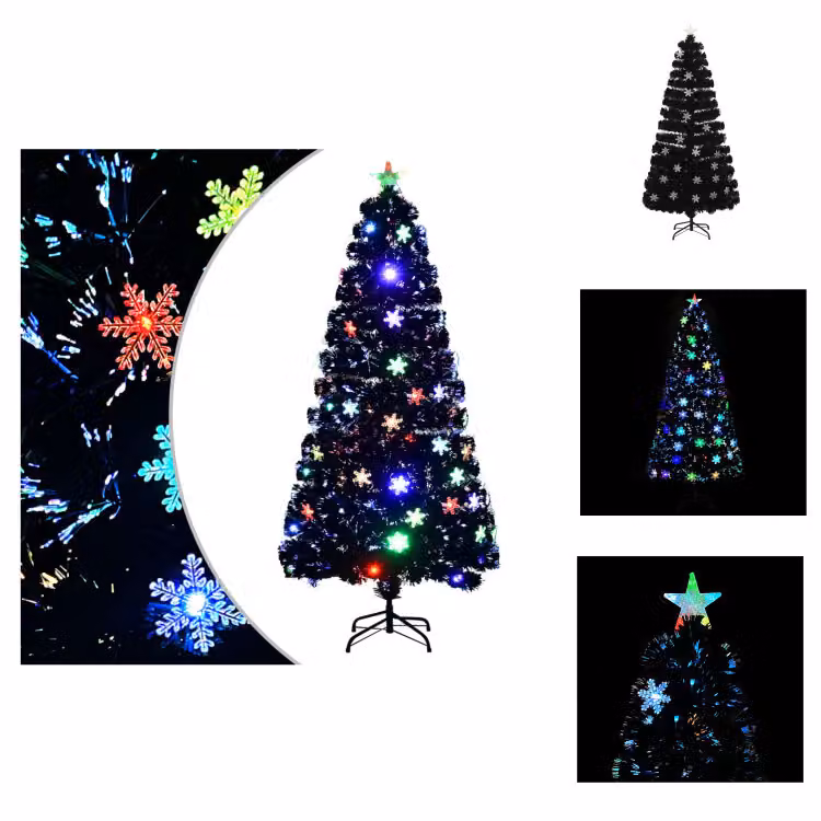 vidaXL Albero di Natale con fiocchi di neve a LED nero 150 cm in fibra ottica - Alberi di Natale