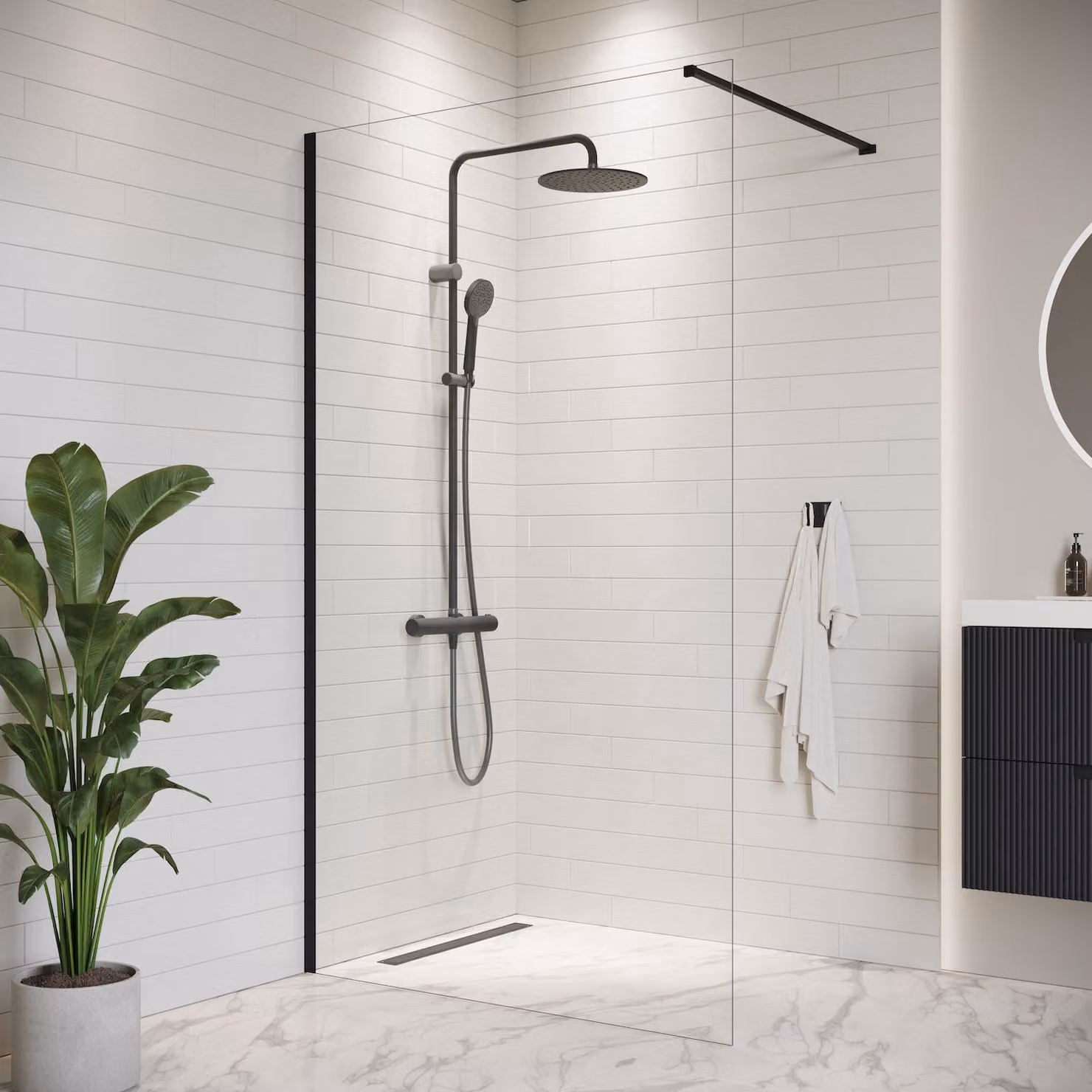 Badplaats Parete Doccia Florida 140 x 200 cm - Nero - Doccia Walk-In Vetro di Sicurezza 8 mm