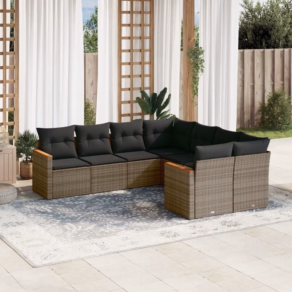 Maison Exclusive - Set Divano da Giardino 8 pz con Cuscini Grigio in Polyrattan
