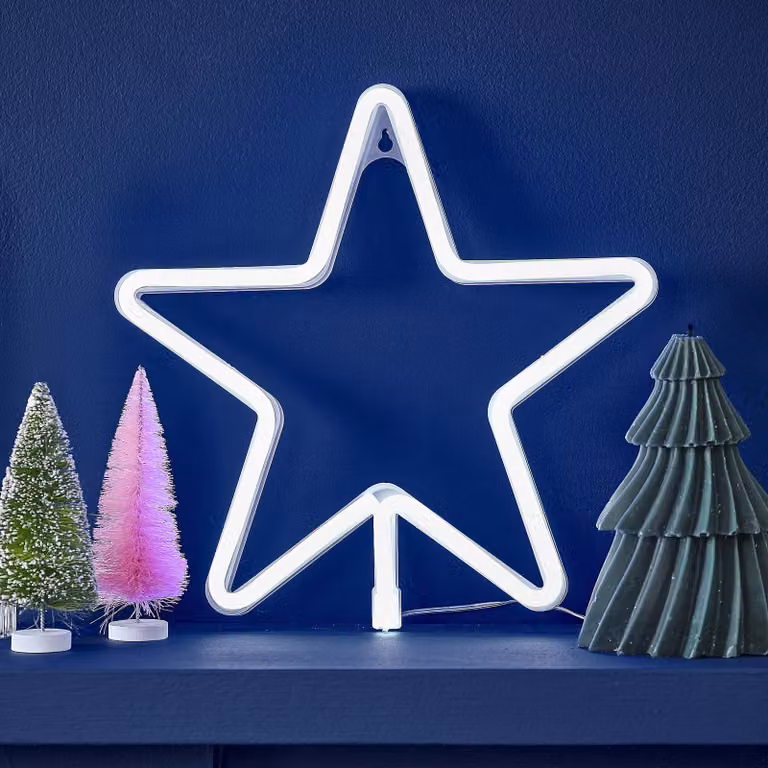 Decorazione natalizia a forma di stella, illuminata al neon, bianca, 27,5x28 cm, 1 pezzo