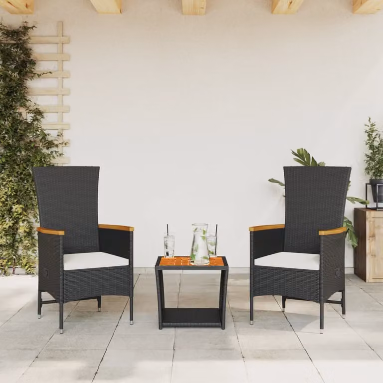 Set da Pranzo da Giardino Moderno vidaXL in Legno di Acacia e Polyrattan con Cuscini Nero e Marrone