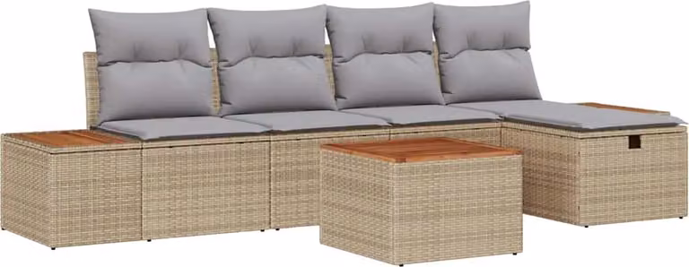 Set Divano da Giardino con cuscino 6 pcs Beige polyrattan