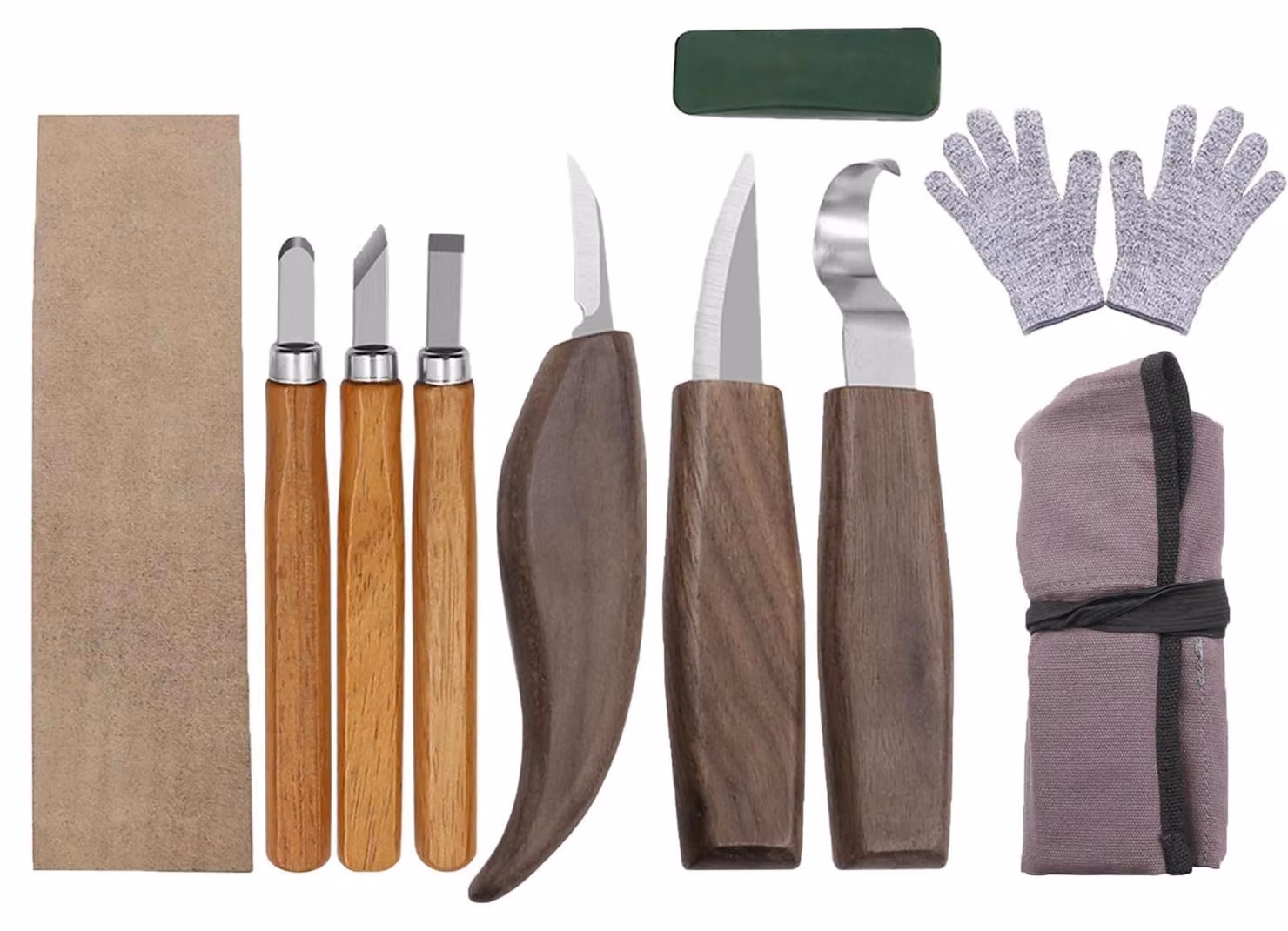 Set di 10 utensili per intaglio del legno, completo di custodia