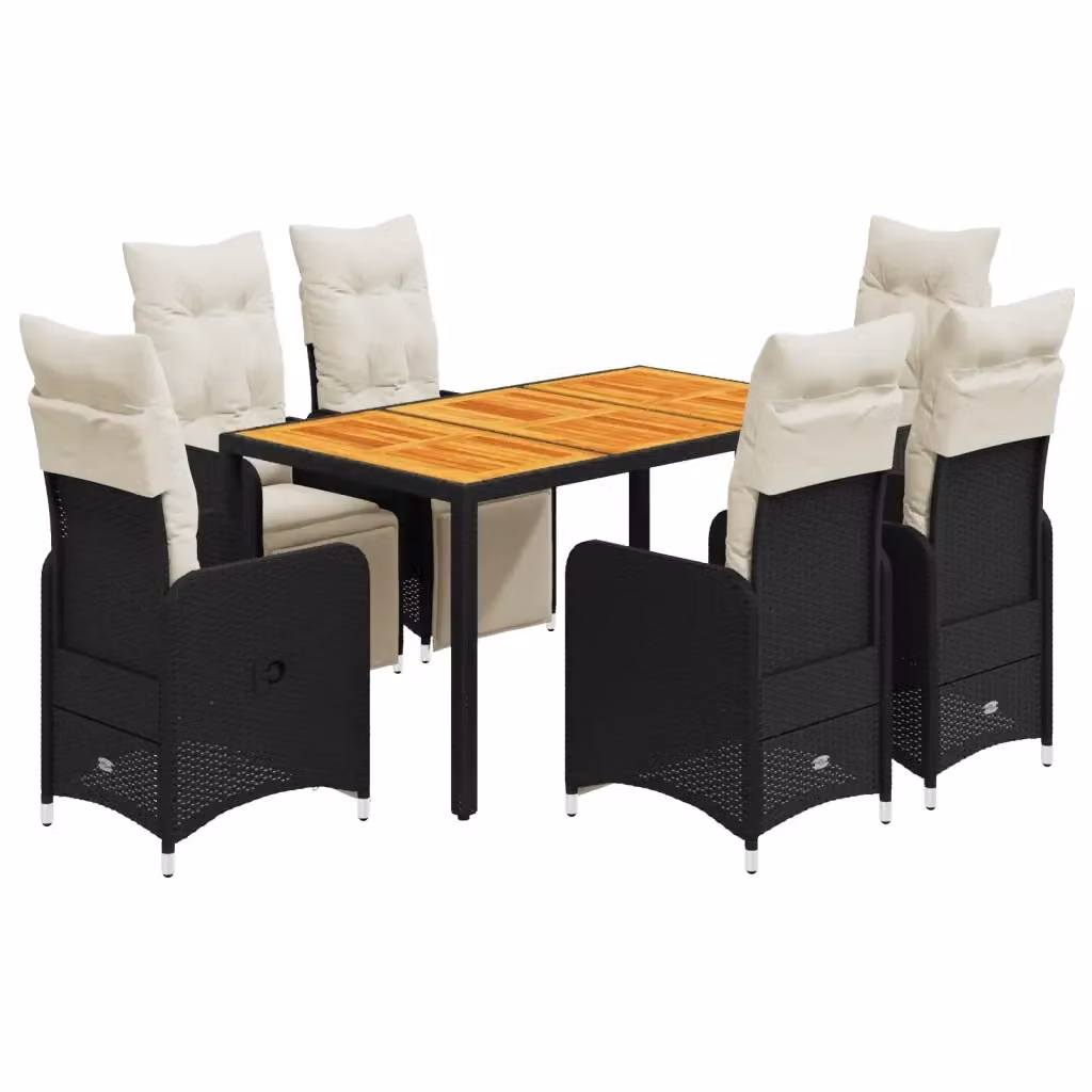 Set da Bistrò da Giardino vidaXL 7 pz in Polyrattan e Legno di Acacia con Cuscini Nero – 2