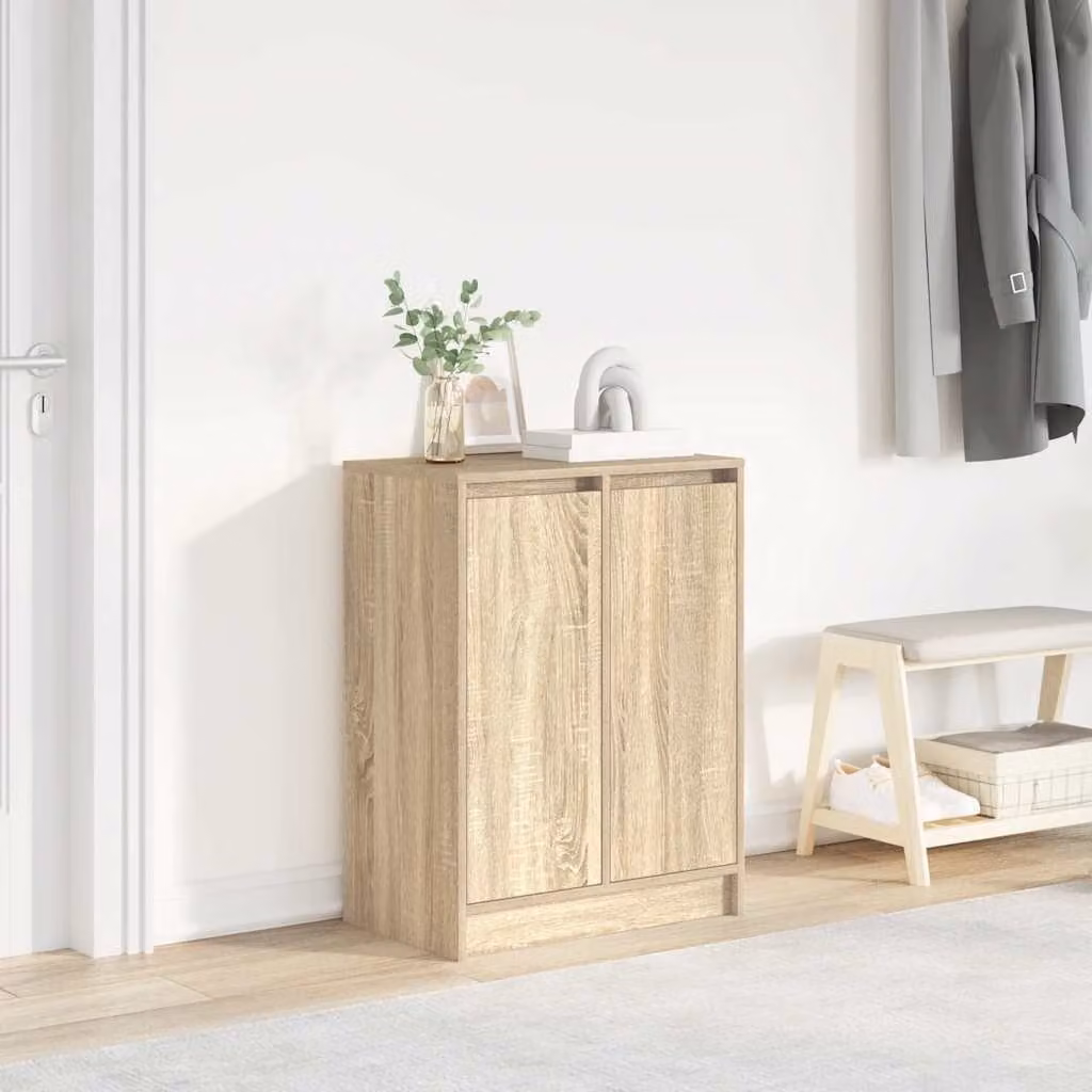 Scarpiera moderna vidaXL in legno marrone con ante a battente e ripiani interni, L: 57 cm, P: 34 cm, H: 76 cm