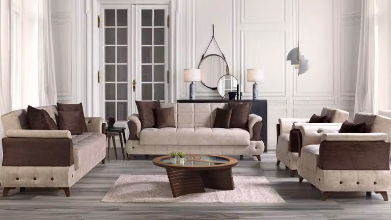 Modern Sofagarnitur Sessel Textil Sofa Luxus Komplett Luxus 3+2+1+1 Sitzer
